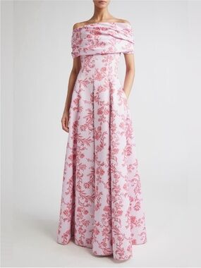 Emilia Wickstead Auclair Off the Shoulder Damask Taffeta Faille Gown US 4 / UK 8
